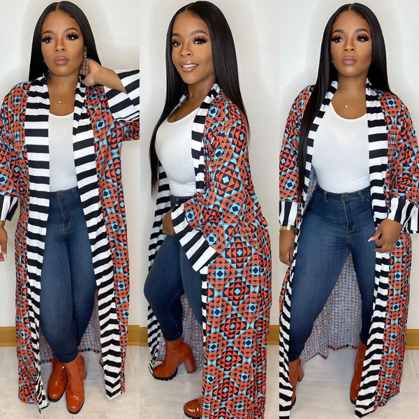 Women's Casual Fashion Striped Pattern Printed Long Sleeve Coat Dress –  Havens Wear