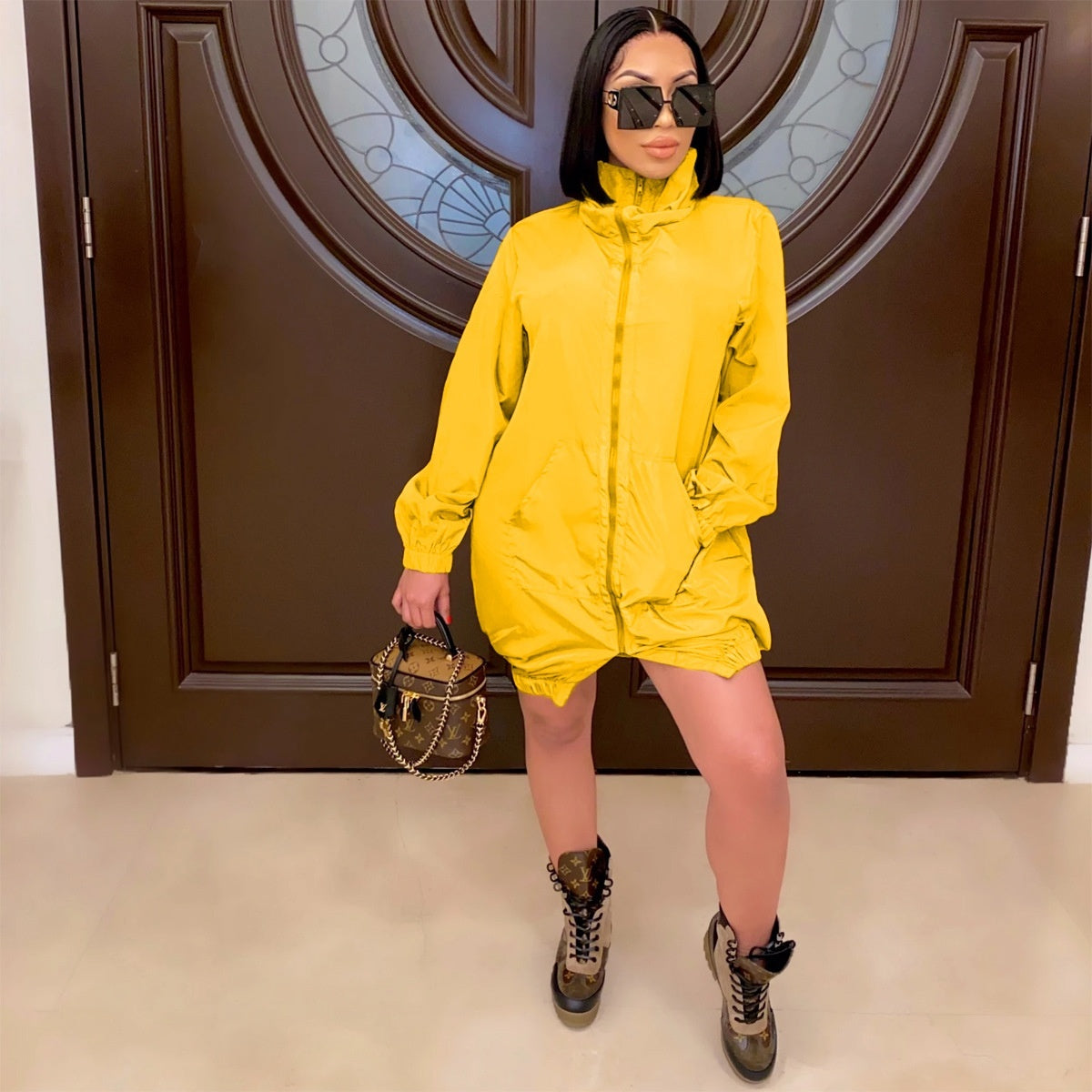 Casual Fashion Women Loose Long Sleeve Zipper Dress