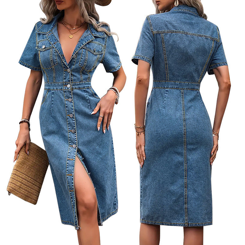 Blue Denim Fashion Slimming Women's Dress