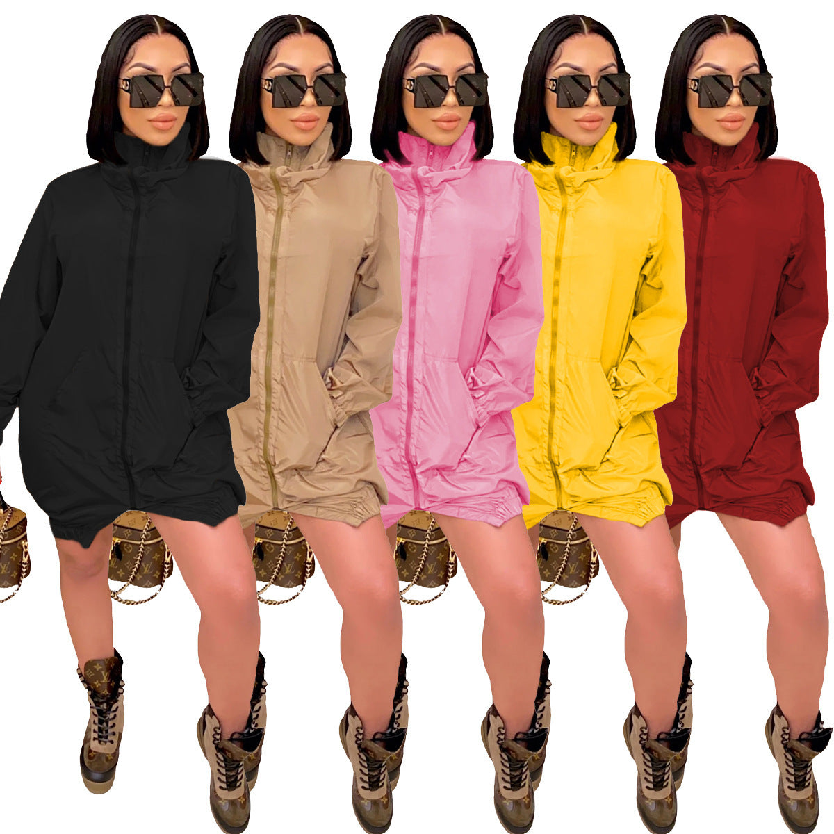 Casual Fashion Women Loose Long Sleeve Zipper Dress