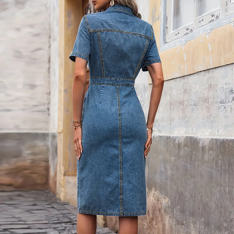 Blue Denim Fashion Slimming Women's Dress