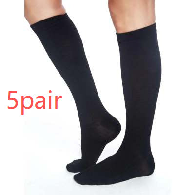 Black Cotton Knee-length Stripes Calf Socks