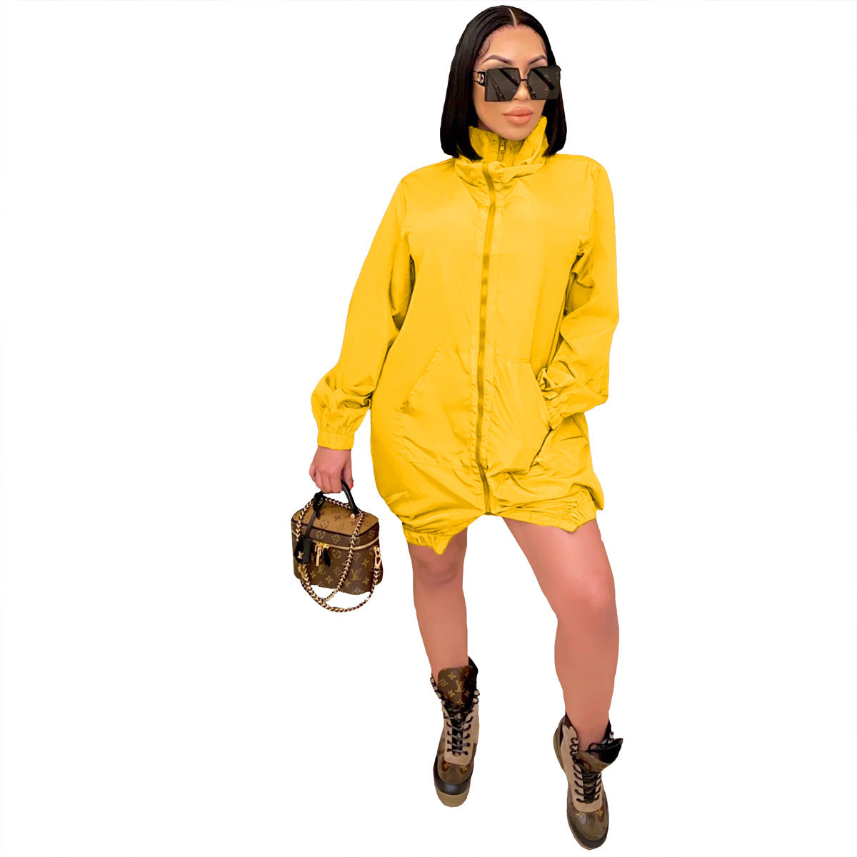 Casual Fashion Women Loose Long Sleeve Zipper Dress