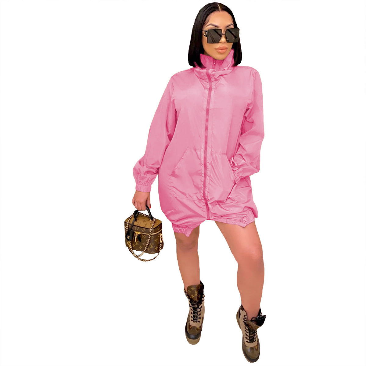 Casual Fashion Women Loose Long Sleeve Zipper Dress