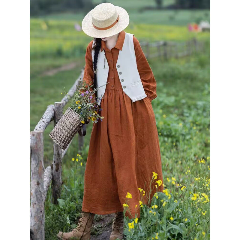 Women's Autumn Solid Color Linen Art Skirt